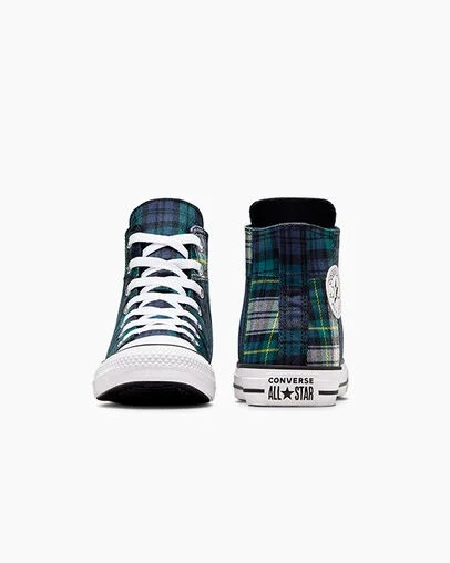 Green / Navy / White Converse Chuck Taylor All Star Plaid Kids' Sneakers Canada | C-60532919