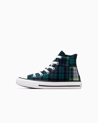 Green / Navy / White Converse Chuck Taylor All Star Plaid Kids' Sneakers Canada | C-27830619
