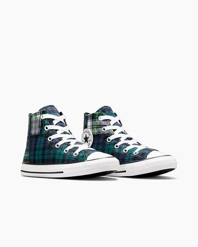 Green / Navy / White Converse Chuck Taylor All Star Plaid Kids' Sneakers Canada | C-27830619
