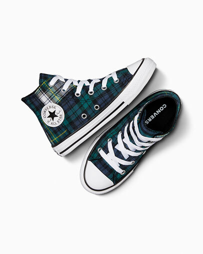 Green / Navy / White Converse Chuck Taylor All Star Plaid Kids' Sneakers Canada | C-27830619