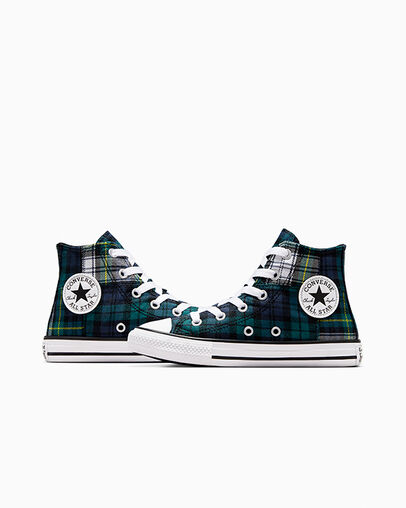 Green / Navy / White Converse Chuck Taylor All Star Plaid Kids' Sneakers Canada | C-27830619