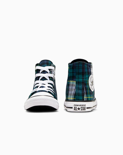 Green / Navy / White Converse Chuck Taylor All Star Plaid Kids' Sneakers Canada | C-27830619