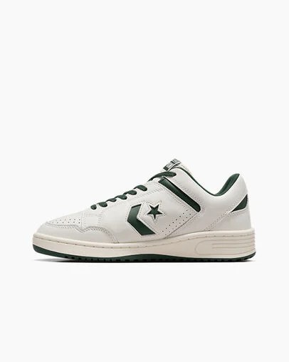 Green / White Converse Weapon Leather Women Basketball Shoes Canada | C-02731989