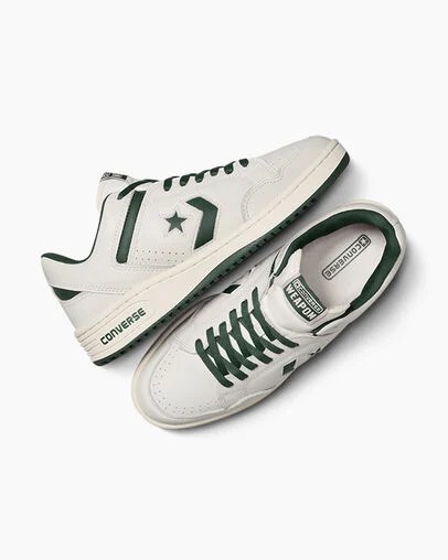 Green / White Converse Weapon Leather Women Basketball Shoes Canada | C-02731989
