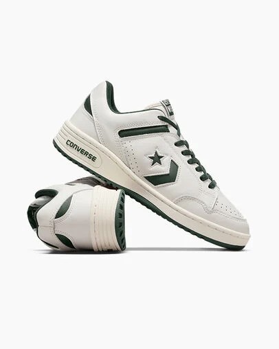 Green / White Converse Weapon Leather Women Basketball Shoes Canada | C-02731989