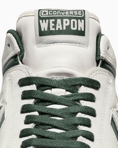 Green / White Converse Weapon Leather Women Basketball Shoes Canada | C-02731989