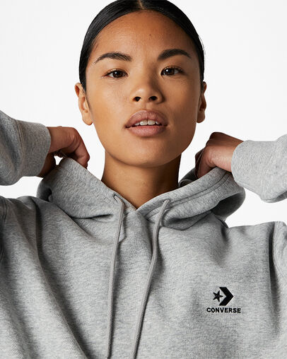 Grey Converse Go-To Embroidered Star Chevron Standard-Fit Fleece Women Hoodie Canada | C-15438029