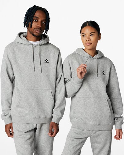 Grey Converse Go-To Embroidered Star Chevron Standard-Fit Fleece Women Hoodie Canada | C-15438029