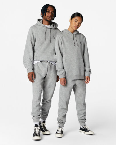 Grey Converse Go-To Embroidered Star Chevron Standard-Fit Fleece Men Hoodie Canada | C-90217549
