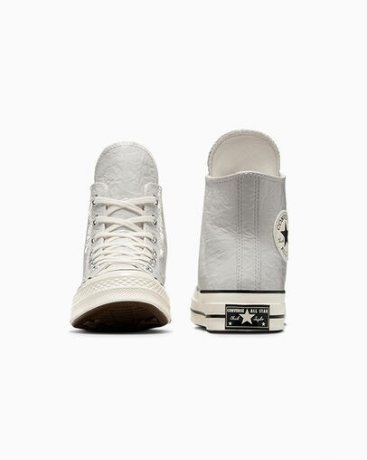 Grey / Black Converse Chuck 70 Crinkled Leather Women Sneakers Canada | C-54670189