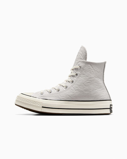 Grey / Black Converse Chuck 70 Crinkled Leather Women Sneakers Canada | C-48137069