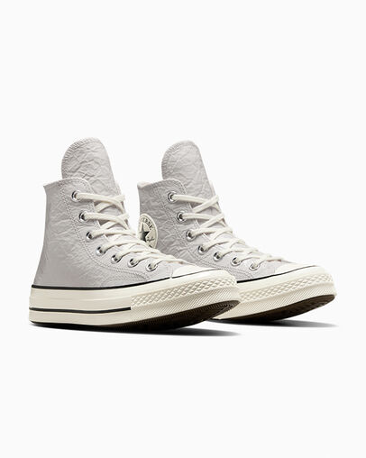 Grey / Black Converse Chuck 70 Crinkled Leather Women Sneakers Canada | C-48137069