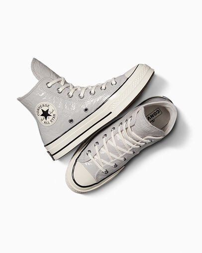 Grey / Black Converse Chuck 70 Crinkled Leather Women Sneakers Canada | C-48137069