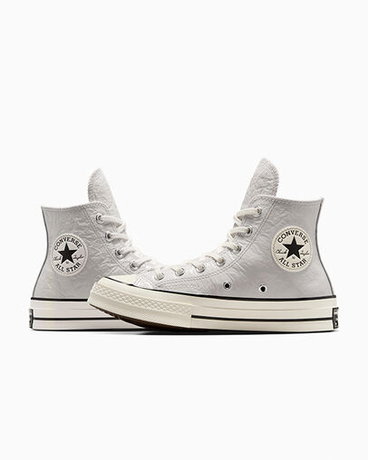 Grey / Black Converse Chuck 70 Crinkled Leather Women Sneakers Canada | C-48137069