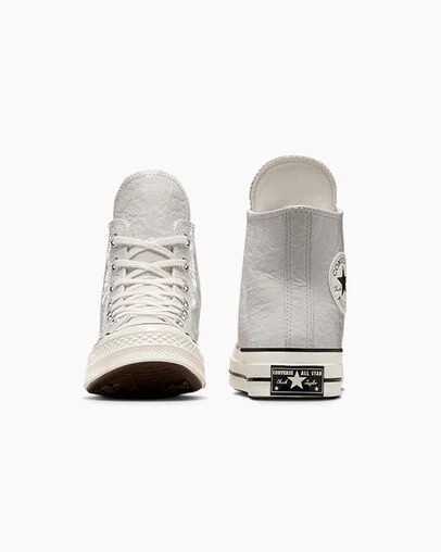 Grey / Black Converse Chuck 70 Crinkled Leather Women Sneakers Canada | C-48137069