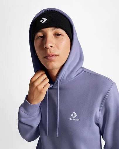 Lavender Grey Converse Go-To Embroidered Star Chevron Standard-Fit Fleece Men Hoodie Canada | C-19427039