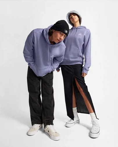 Lavender Grey Converse Go-To Embroidered Star Chevron Standard-Fit Fleece Men Hoodie Canada | C-19427039