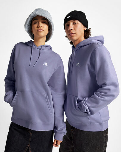 Lavender Grey Converse Go-To Embroidered Star Chevron Standard-Fit Fleece Men Hoodie Canada | C-19427039