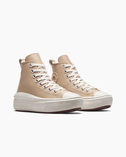 Light Brown Converse Chuck Taylor All Star Move Leather Kids' Sneakers Canada | C-50678199