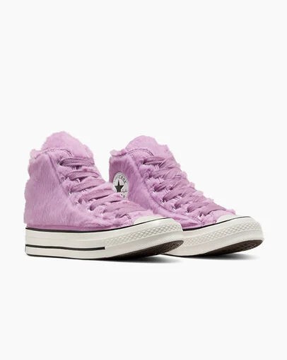 Light Purple / Black Converse Chuck 70 Faux Fur Women Sneakers Canada | C-40813599