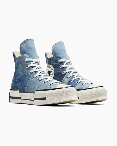 Navy / Black Converse Chuck 70 Plus Distressed Denim Women Sneakers Canada | C-10937689