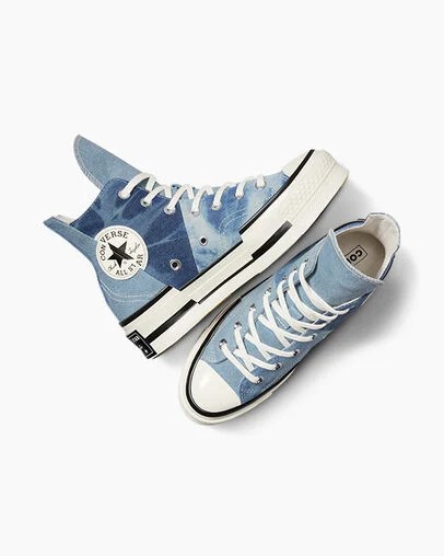 Navy / Black Converse Chuck 70 Plus Distressed Denim Women Sneakers Canada | C-10937689
