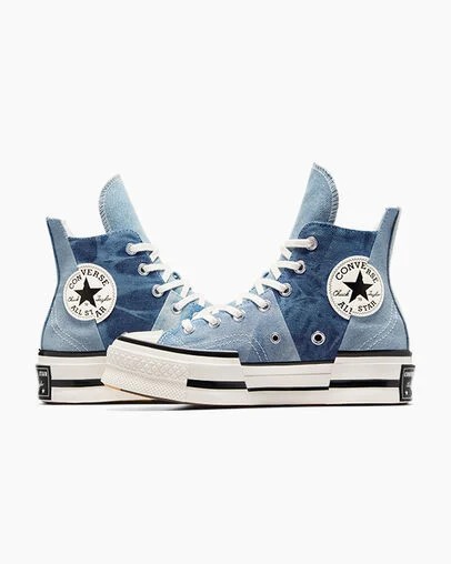 Navy / Black Converse Chuck 70 Plus Distressed Denim Women Sneakers Canada | C-10937689