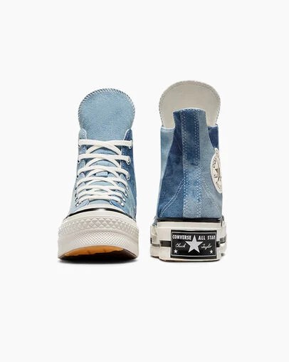 Navy / Black Converse Chuck 70 Plus Distressed Denim Women Sneakers Canada | C-10937689