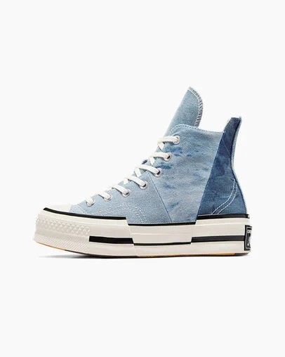 Navy / Black Converse Chuck 70 Plus Distressed Denim Women Sneakers Canada | C-76492039