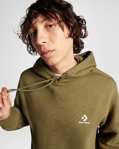 Olive Converse Go-To Embroidered Star Chevron Standard-Fit Fleece Men Hoodie Canada | C-94152379