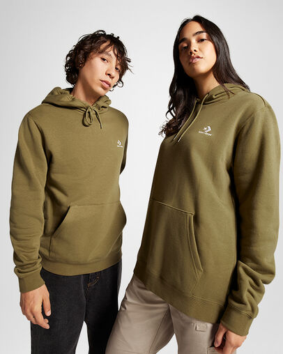 Olive Converse Go-To Embroidered Star Chevron Standard-Fit Fleece Men Hoodie Canada | C-94152379