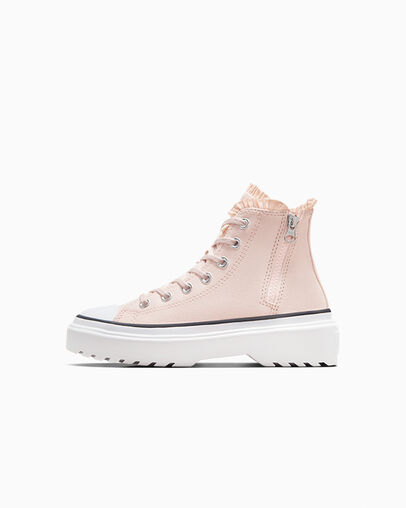 Pink / White Converse Chuck Taylor All Star Lugged Lift Ruffles Kids' Sneakers Canada | C-09861729
