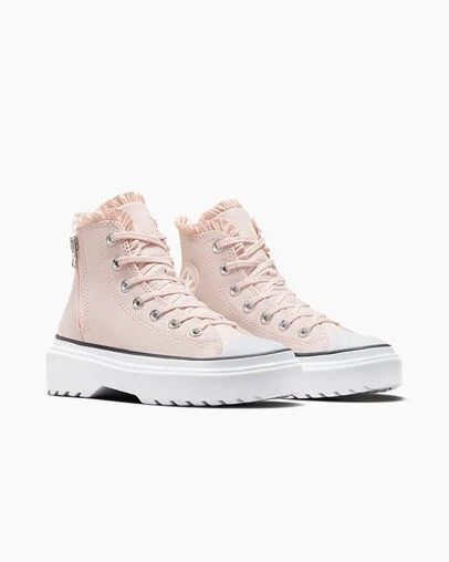Pink / White Converse Chuck Taylor All Star Lugged Lift Ruffles Kids' Sneakers Canada | C-09861729