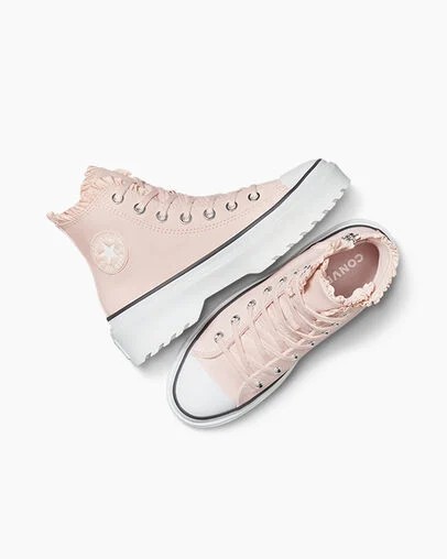 Pink / White Converse Chuck Taylor All Star Lugged Lift Ruffles Kids' Sneakers Canada | C-09861729