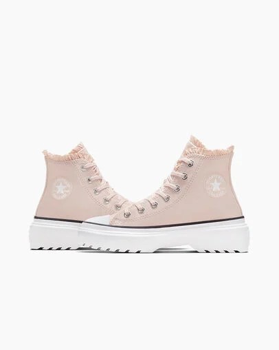 Pink / White Converse Chuck Taylor All Star Lugged Lift Ruffles Kids' Sneakers Canada | C-09861729