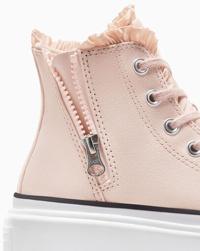 Pink / White Converse Chuck Taylor All Star Lugged Lift Ruffles Kids' Sneakers Canada | C-09861729