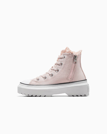 Pink / White Converse Chuck Taylor All Star Lugged Lift Ruffles Kids' Sneakers Canada | C-13967489