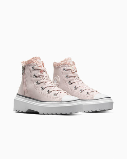Pink / White Converse Chuck Taylor All Star Lugged Lift Ruffles Kids' Sneakers Canada | C-13967489