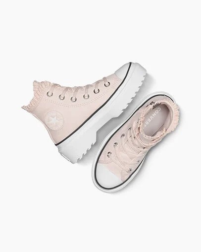 Pink / White Converse Chuck Taylor All Star Lugged Lift Ruffles Kids' Sneakers Canada | C-13967489