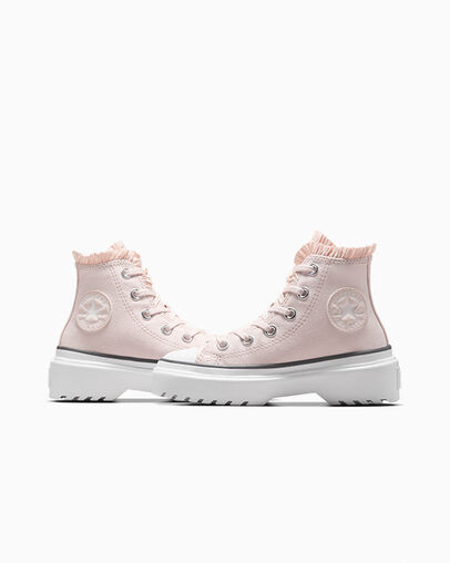 Pink / White Converse Chuck Taylor All Star Lugged Lift Ruffles Kids' Sneakers Canada | C-13967489