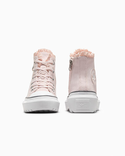 Pink / White Converse Chuck Taylor All Star Lugged Lift Ruffles Kids' Sneakers Canada | C-13967489