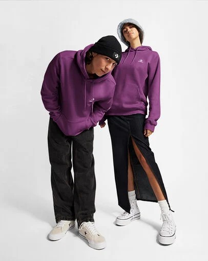 Purple Converse Go-To Embroidered Star Chevron Standard-Fit Fleece Men Hoodie Canada | C-45867039