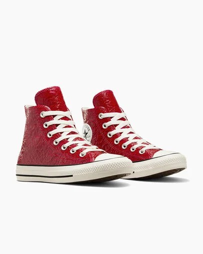 Red Converse Chuck Taylor All Star Crinkled Leather Women Sneakers Canada | C-30418279