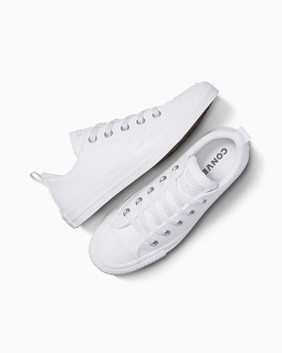 White Converse Chuck Taylor All Star Malden Street Leather Kids' Sneakers Canada | C-09823679