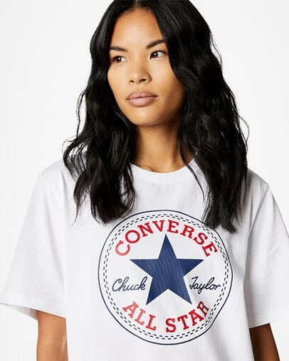 White Converse Go-To All Star Patch Standard-Fit Men T Shirts Canada | C-20645989
