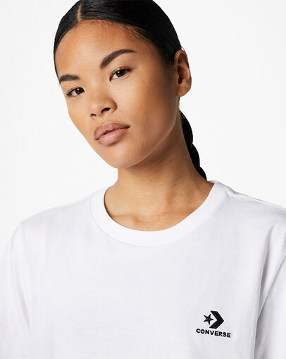 White Converse Go-To Embroidered Star Chevron Standard-Fit Men T Shirts Canada | C-31469509