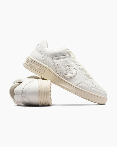 White / Beige Converse Weapon Mono Leather Men Basketball Shoes Canada | C-83125049