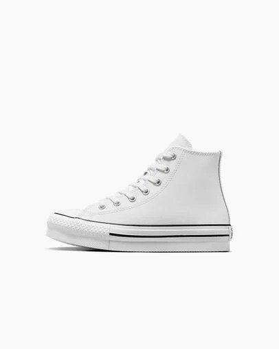 White / Beige White / Black Converse Chuck Taylor All Star EVA Lift Leather Kids' Platform Shoes Canada | C-73540269