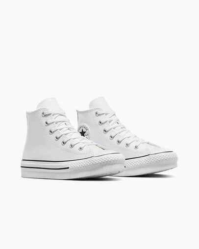 White / Beige White / Black Converse Chuck Taylor All Star EVA Lift Leather Kids' Platform Shoes Canada | C-73540269