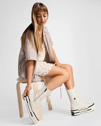 White / Black Converse Chuck 70 Plus XHi Women Sneakers Canada | C-52473909